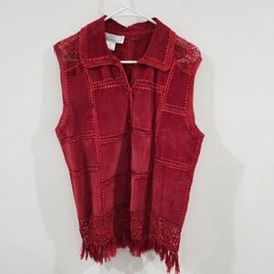 Lisa International Womens Suede Vest Size Large Lace Western Red Patchwork